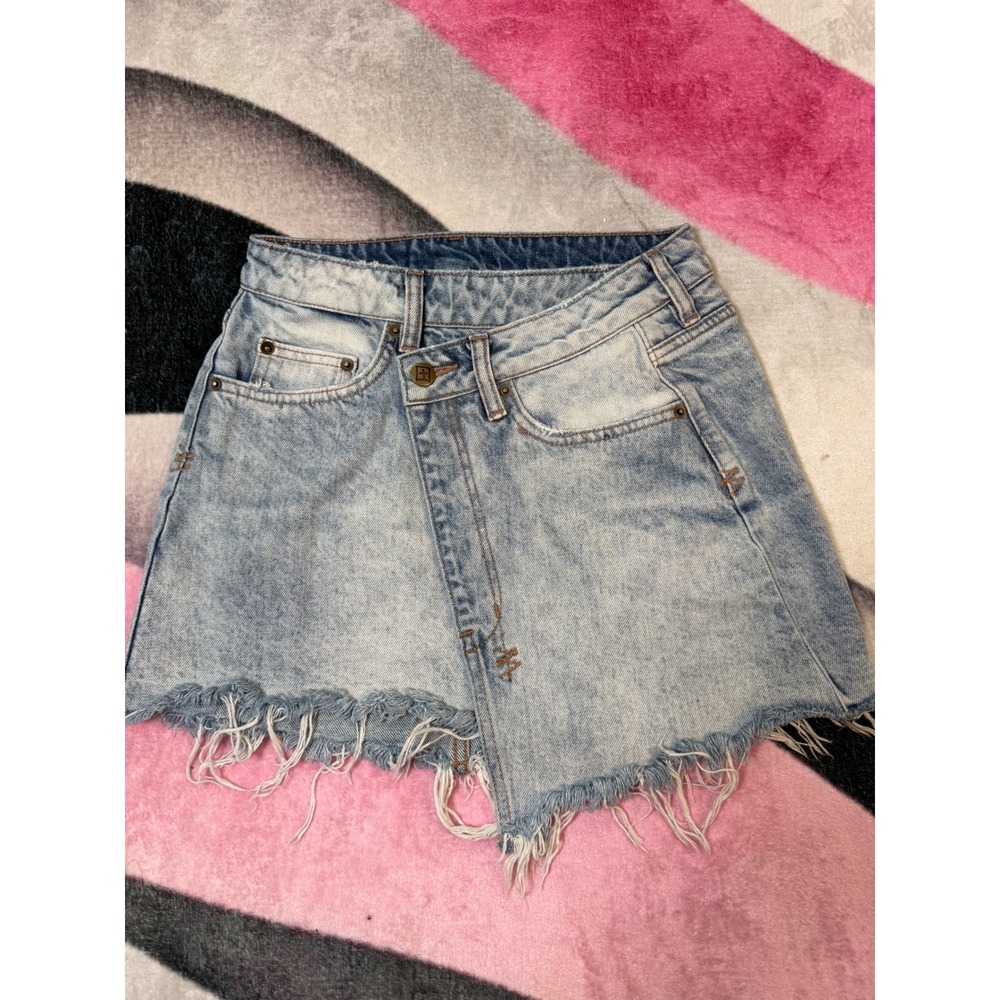 Ksubi Rap Skirt Clas Sick Denim Mini Skirt Light Blue Acid Wash Asymmetrical 27
